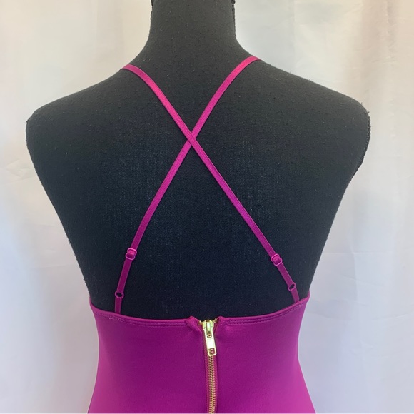 Bright purple deep V sweetheart neckline spaghetti strap bodycon bandage dress M - Picture 4 of 9